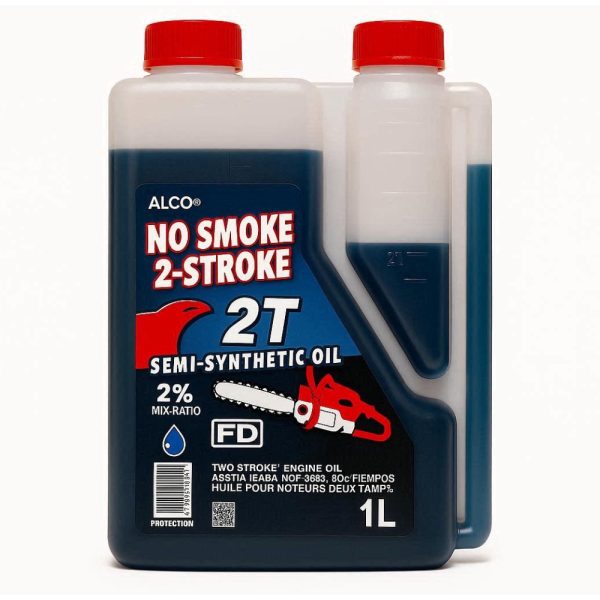 Óleo 2T Sem Fumo ALCO No Smoke 1L com Doseador – Semissintético para Motosserras, Roçadoras e Motores 2 Tempos